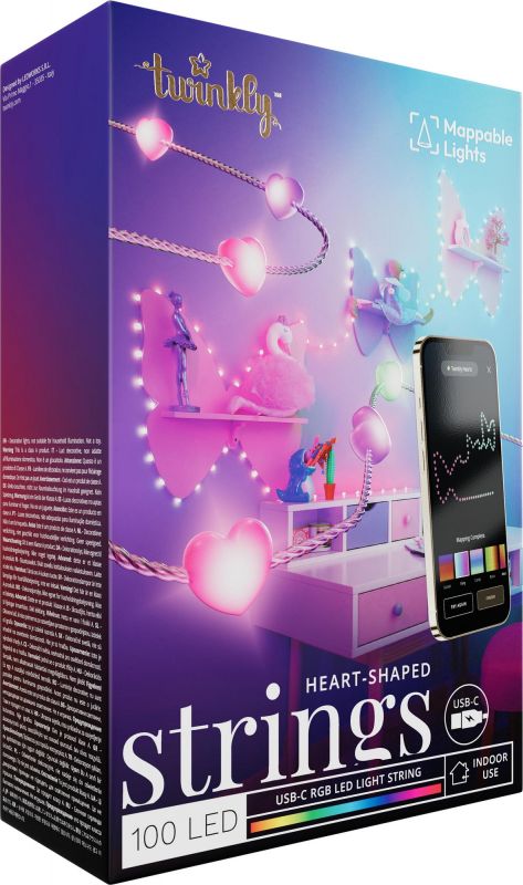 Гірлянда Smart LED Twinkly Candies Heart RGB 100 IP20 6м USB-C кабель прозорий без БЖ