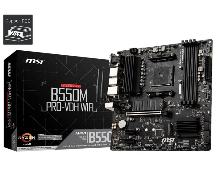 Материнcька плата MSI B550M PRO-VDH WIFI sAM4 B550 4xDDR4 HDMI D-Sub WiFi BT mATX