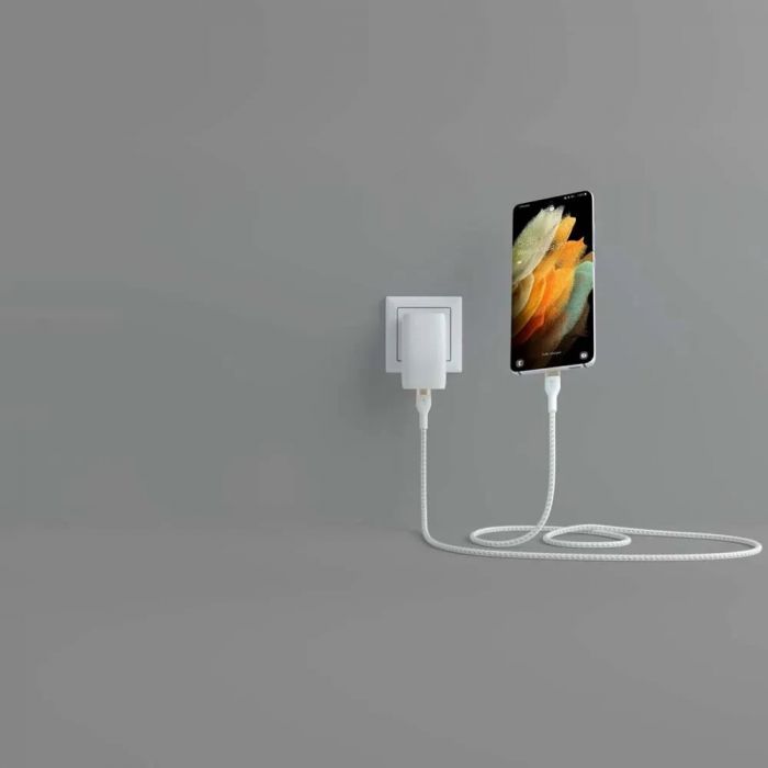 Кабель USB-C > USB-C заряджання/синхронізації Belkin 2м, 60Вт, Type-C, плетений, силіконовий, з ремінцем на магніті, білий