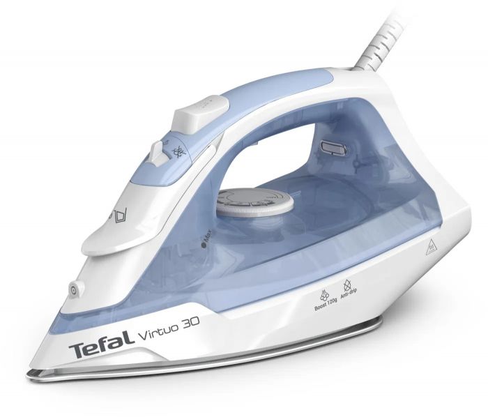 Праска Tefal Virtuo 30, 2000Вт, 240мл, паровий удар -120гр, постійна пара - 27гр, керам. підошва, біло-блакитний