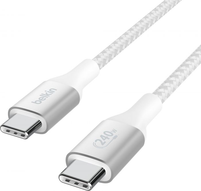 Кабель USB-C > USB-C заряджання/синхронізації Belkin 2м, 240Вт, Type-C, плетений, білий