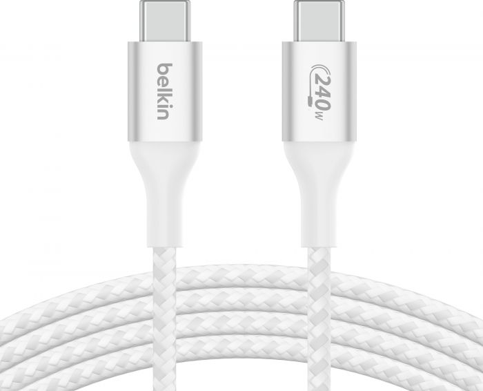 Кабель USB-C > USB-C заряджання/синхронізації Belkin 2м, 240Вт, Type-C, плетений, білий