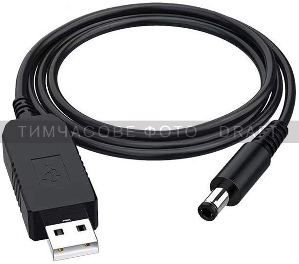 Кабель USB-A > DC 5.5х2.5мм живлення 2Е 1м, 12В/1A, чорний