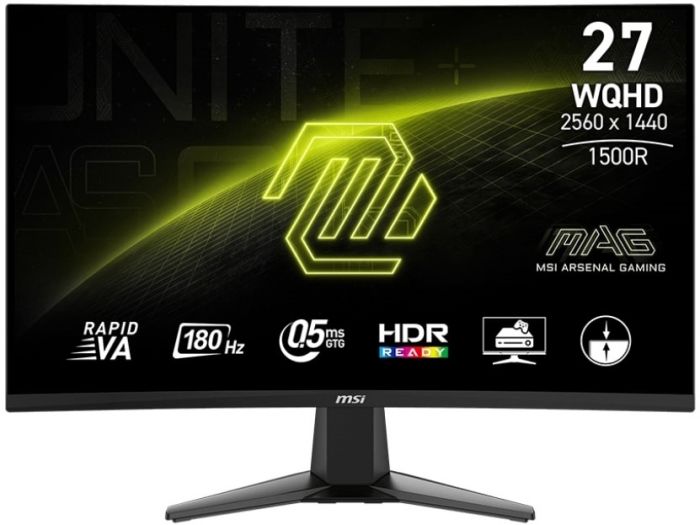 Монітор MSI 27" MAG 27CQ6F 2xHDMI, DP, Audio, VA, 2560x1440, 180Hz, 0.5ms, sRGB 105%, CURVED, AdaptiveSync