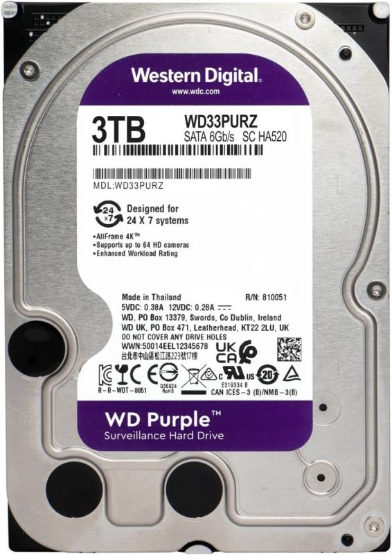 Жорсткий диск WD  3TB 3.5" 256MB SATA Purple Surveillance