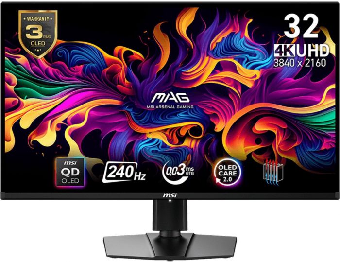 Монітор MSI 31.5" MAG 321UPX-QD 2xHDMI, DP, USB-C, Audio, OLED, 3840x2160, 240Hz, 0.03ms, DCI-P3 99%, AdaptiveSync, HAS, HDR400