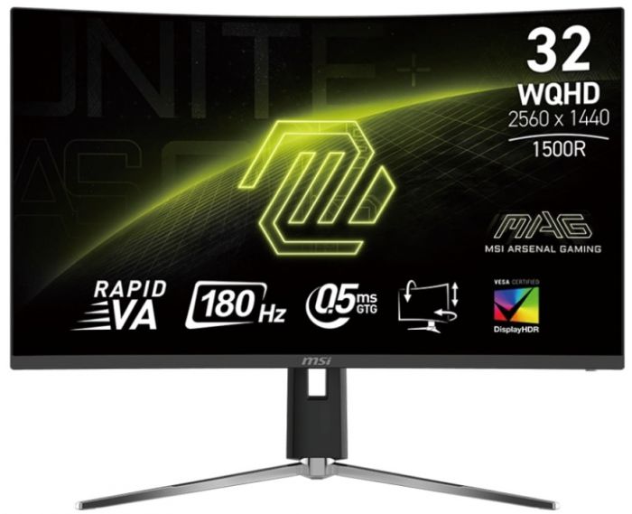 Монітор MSI 31.5" MAG 32CQ6PF 2xHDMI, DP, Audio, VA, 2560x1440, 180Hz, 0.5ms, sRGB 101%, CURVED, AdaptiveSync, HAS