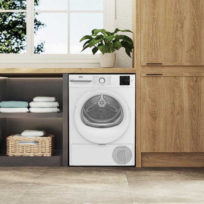 Сушильна машина Beko тепловий насос, 8кг, A++, 55см, дисплей, підсвітка барабану, пар, білий