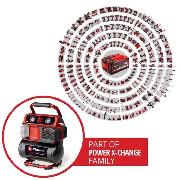 Компресор повітряний Einhell TE-AC 18/75 Li OF - Solo, акумуляторний 18В PXC, 8бар, 75л/хв, бак 5л, 7.76кг, (без АКБ та ЗП)