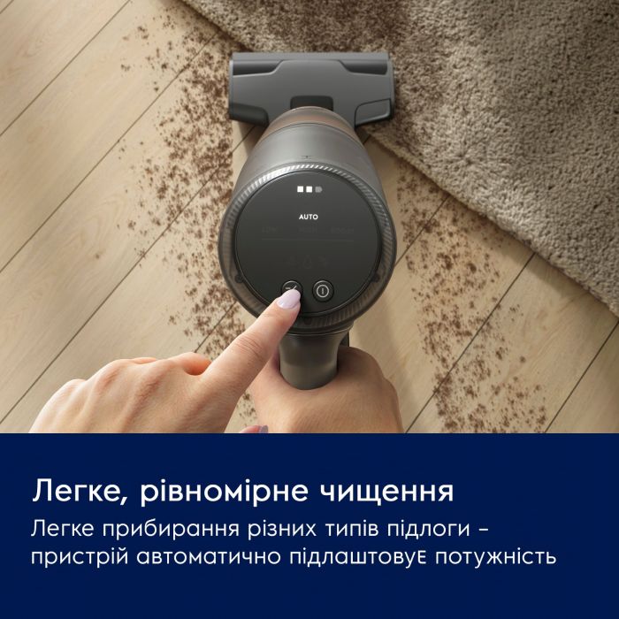 Пилосос Electrolux безпровідний, конт пил -0.4л, автон. робота до 90хв, вага-3.2кг, НЕРА12, AutoMode, BRC, 4 насадки, сірий