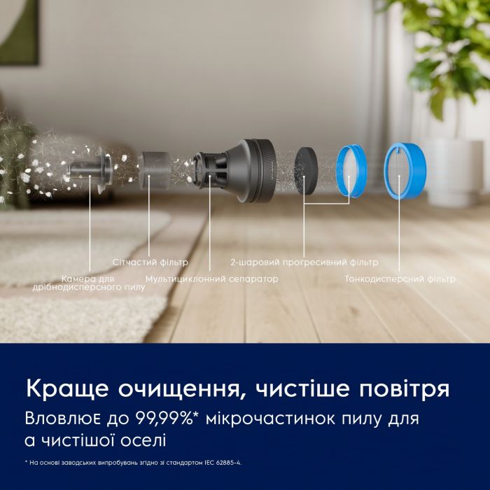 Пилосос Electrolux безпровідний, конт пил -0.4л, автон. робота до 90хв, вага-3.2кг, НЕРА12, AutoMode, BRC, 4 насадки, сірий