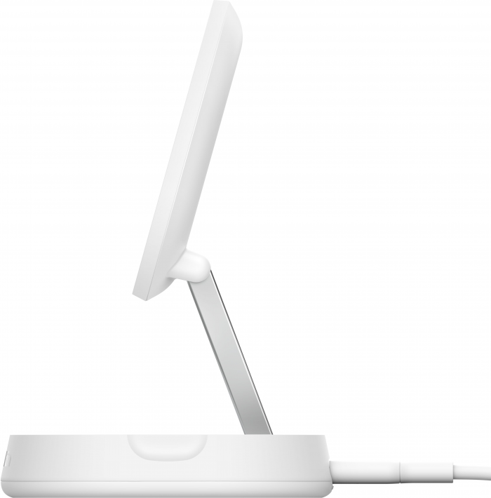 Зарядний пристрій бездротовий Belkin 15Вт Magnetic Stand Qi2, адаптер 20Вт USB-C, білий