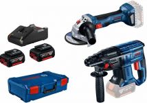 Набір із двох акумуляторних інструментів Bosch 18В перфоратор GBH 180-LI шліфмашина кутова GWS 180-LI акб 2х4А·год сумка Набір із двох акумуляторних інструментів Bosch 18В перфоратор GBH 180-LI шліфмашина кутова GWS 180-LI акб 2х4А·год сумка