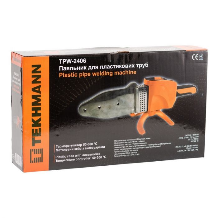 Паяльник для пластикових труб Tekhmann TPW-2406 2400Вт 50-300°C насадки 20 25 32 40 50 63мм 4кг
