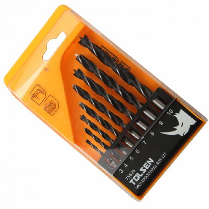 Набір свердел по дереву Tolsen, 8шт, 3-10мм, кейс