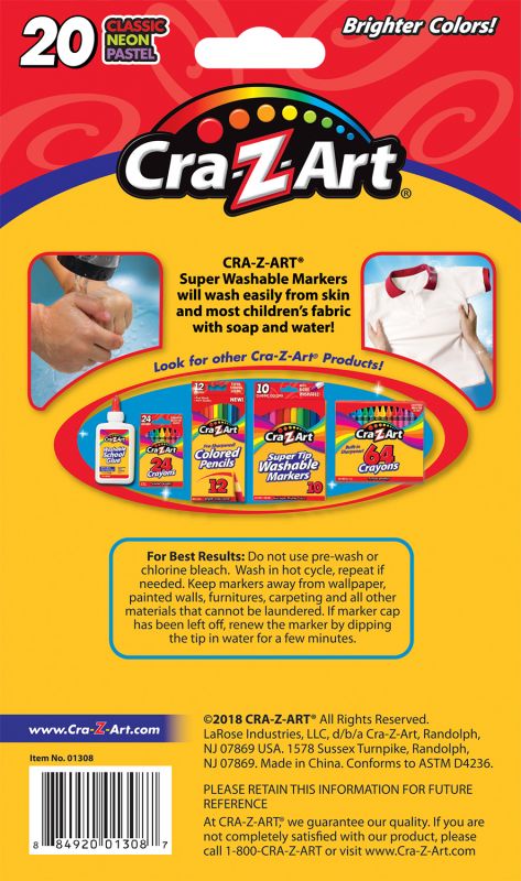 Маркери легкозмивні Cra-Z-Art тонкі кінчики, 20шт