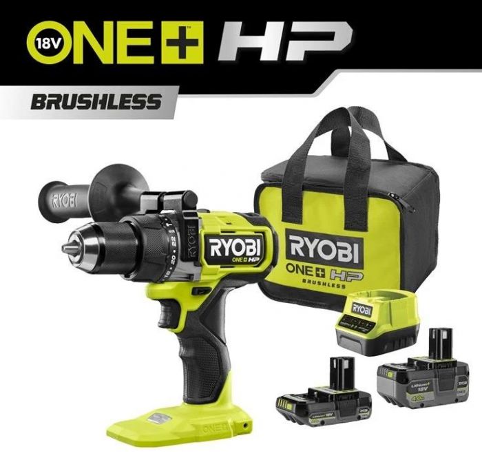 Шурупокрут-дриль ударний акумуляторний Ryobi ONE+ HP RPD18X-242S 18В 1х2А·год 1х4А·год ЗП 95Нм 500·2100об·хв 1.3кг сумка