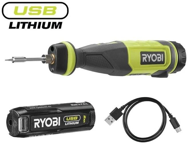 Паяльник акумуляторний Ryobi USB Lithium RSI4-120G 4В 2А·год 460°С світлодіодне підсвічування 0.1кг