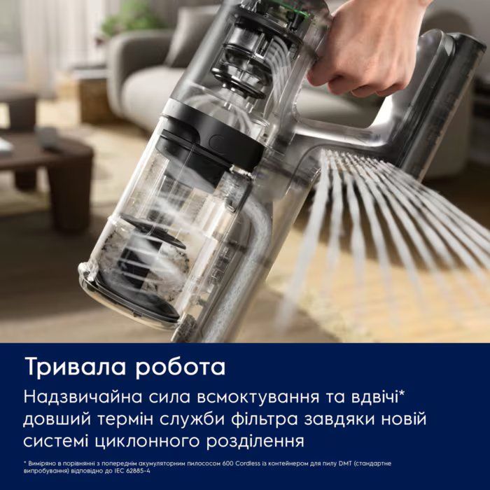 Пилосос Electrolux безпровідний, конт пил -0.5л, автон. робота до 50хв, вага-2.49кг, НЕРА12, 2 насадки, зелений