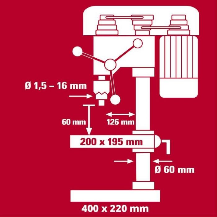 Верстат свердлильний Einhell TC-BD 630/1 630Вт 250-2400об·хв виліт 126мм патрон В16 1.5-16мм 19.4кг