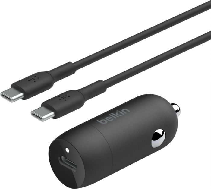 Зарядний пристрій автомобільний Belkin 30Вт USB-C PD PPS, кабель USB-C > USB-C, 1м, чорний