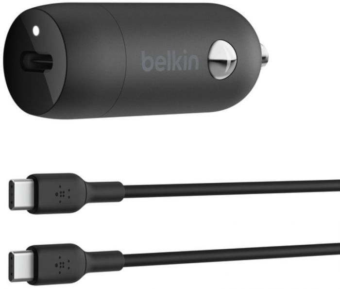 Зарядний пристрій автомобільний Belkin 30Вт USB-C PD PPS, кабель USB-C > USB-C, 1м, чорний