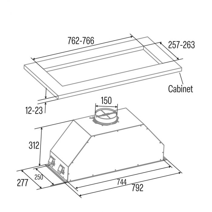 Витяжка Cata вбудована, 75см, 1200м.куб/год, Gt-Plus 75 x, нерж