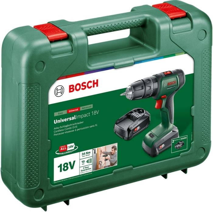 Шурупокрут-дриль акумуляторний Bosch UniversalImpact 18В 2х1.5А·год 20Нм 0-440·0-1450об·хв кейс ЗП 1.3кг