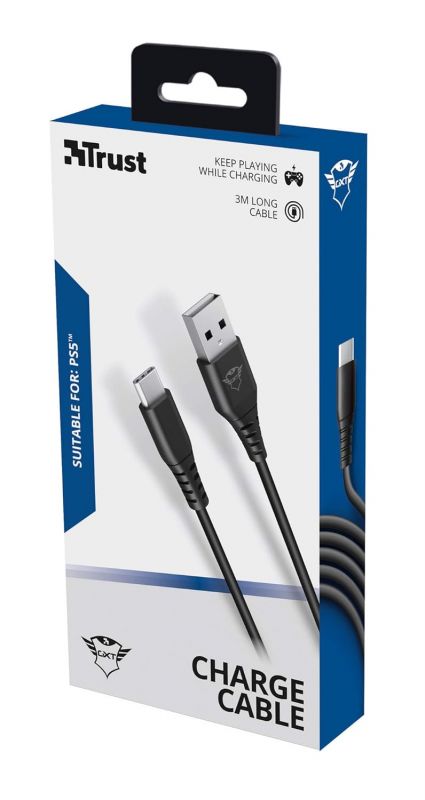 Кабель USB-C > Lightning заряджання/синхронізації Trust GXT 226 FOR PS5 3м, Type-C, чорний