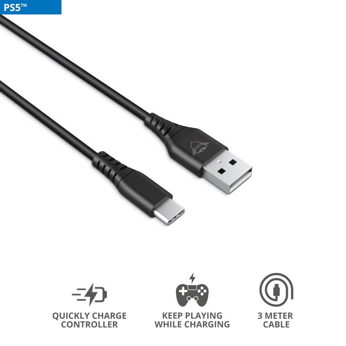 Кабель USB-C > Lightning заряджання/синхронізації Trust GXT 226 FOR PS5 3м, Type-C, чорний