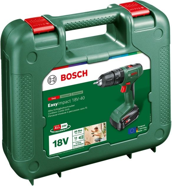 Шурупокрут-дриль акумуляторний Bosch EasyImpact 18V-40 18В 2х2А·год 20·38Нм 0-430·0-1630об·хв кейс ЗП 1.4кг