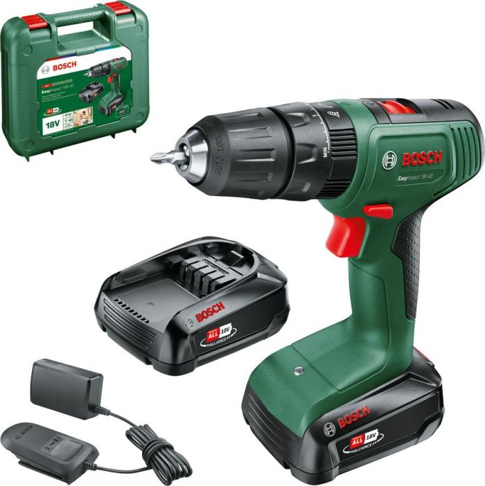 Шурупокрут-дриль акумуляторний Bosch EasyImpact 18V-40 18В 2х1.5А·год 20·38Нм 0-430·0-1650об·хв кейс ЗП 1.4кг