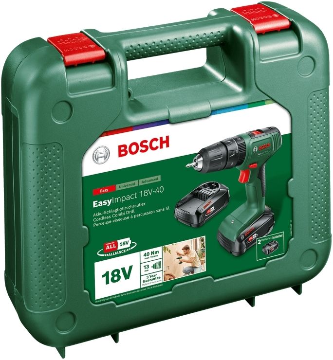 Шурупокрут-дриль акумуляторний Bosch EasyImpact 18V-40 18В 2х1.5А·год 20·38Нм 0-430·0-1650об·хв кейс ЗП 1.4кг