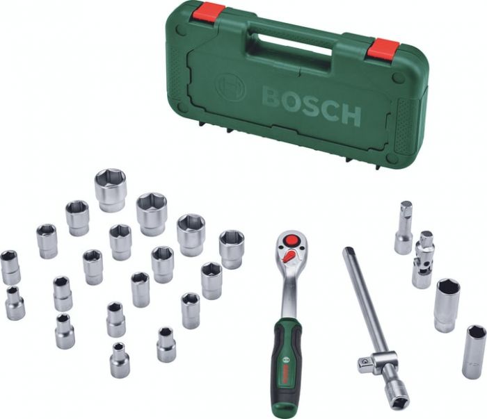 Набір торцевих головок Bosch, 1/2", 25 предметів, з тріскачкою