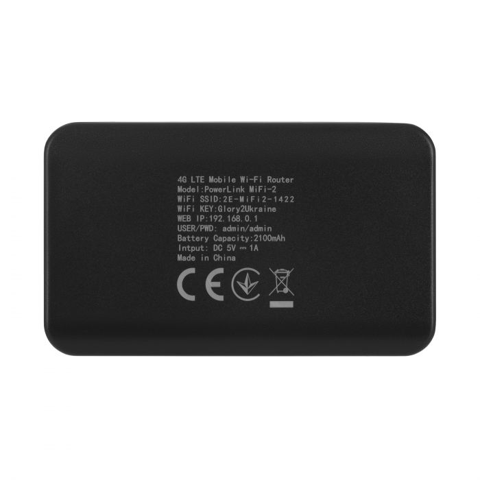 Мобільний маршрутизатор 2E PowerLink (MiFi-2) LTE, Wi-Fi4, 1xType-C, 1xCRC9, 2100мА•год чорний