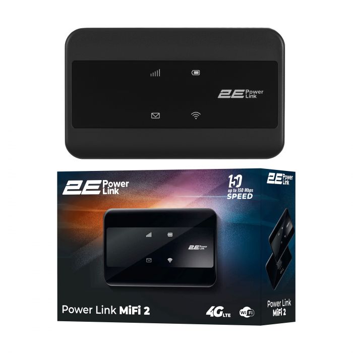 Мобільний маршрутизатор 2E PowerLink (MiFi-2) LTE, Wi-Fi4, 1xType-C, 1xCRC9, 2100мА•год чорний