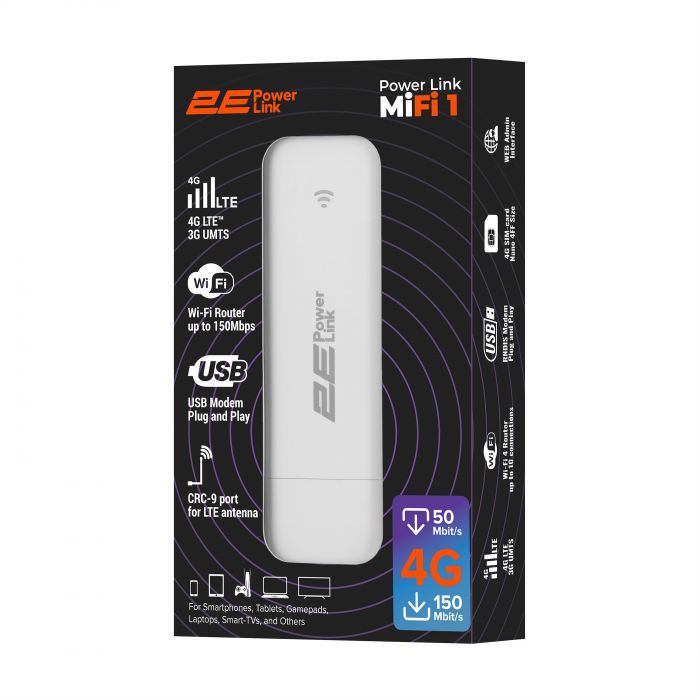 Мобільний маршрутизатор 2E PowerLink (MiFi-1 2024) LTE, Wi-Fi4, 1xUSB, 1xCRC9 білий