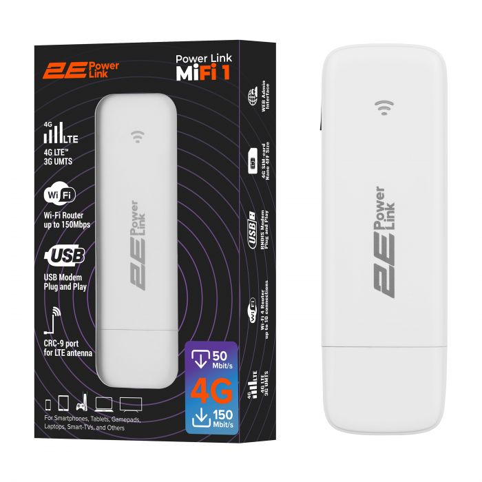 Мобільний маршрутизатор 2E PowerLink (MiFi-1 2024) LTE, Wi-Fi4, 1xUSB, 1xCRC9 білий