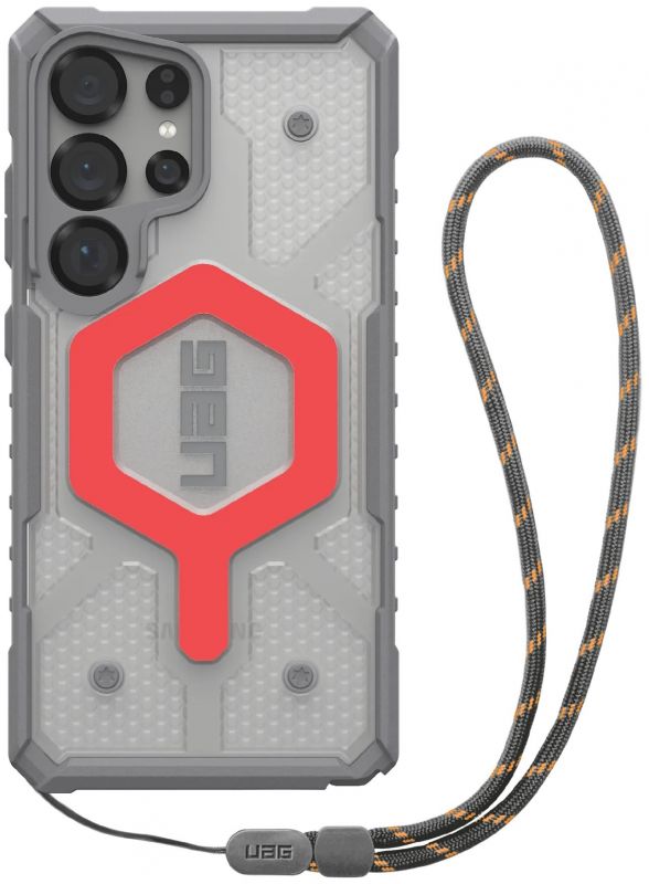 Чохол+ремінець UAG для Samsung Galaxy S25 Ultra, Pathfinder Clear with Magnet Bundle, Active Lava Lanyard