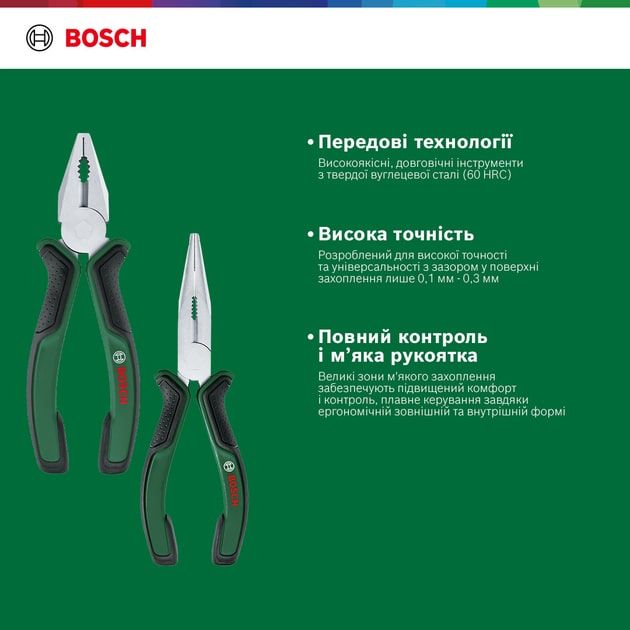 Плоскогубці Bosch набір 2 шт, комбіновані, подовжені