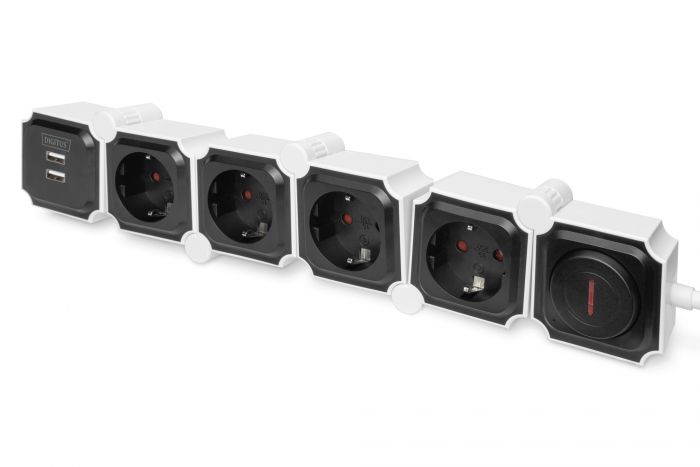 Блок розеток DIGITUS Flexible, 4xSchuko 16A, 2xUSB 2.4A, вимикач