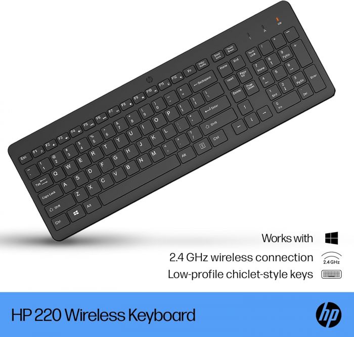 Клавіатура мембранна HP 220, 104key, WL, EN/UK, чорний