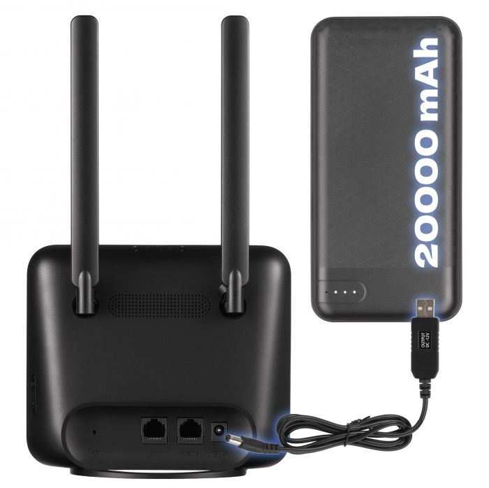 Маршрутизатор TCL LINKHUB (HH42CV2) LTE, Wi-Fi4, 1xFE LAN/WAN, 1xFE LAN, 2xSMA, Чорний + Power Bank 20000мА·год + USB-DC кабель 5В-12В