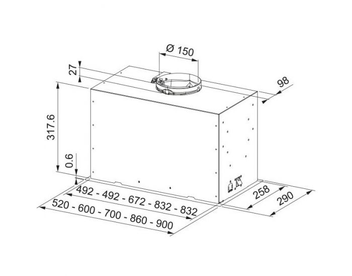 Витяжка Franke вбудовувана, 52см, 1250м.куб/год, Box Flush Basic FBFE BK A52, чорний