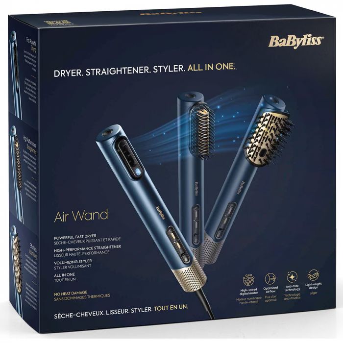 Стайлер  Babyliss Air Wand, 1600Вт, темп.режимов-3, подвійна іонізація, 2 насадки, синій