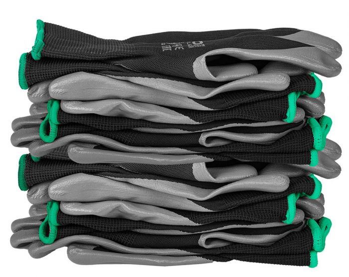 Рукавички робочі Neo Tools комплект 12шт, поліестер з нітриловим покриттям, р.8, сіро-чорний