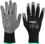 Рукавички робочі Neo Tools комплект 12шт, поліестер з нітриловим покриттям, р.8, сіро-чорний