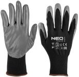 Рукавички робочі Neo Tools комплект 12шт, поліестер з нітриловим покриттям, р.9, сіро-чорний