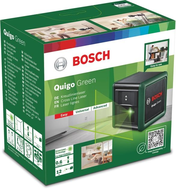 Нівелір лазерний Bosch Quigo Green, точність ± 0.8 мм/м, 12 м, зелений, 0.27 кг