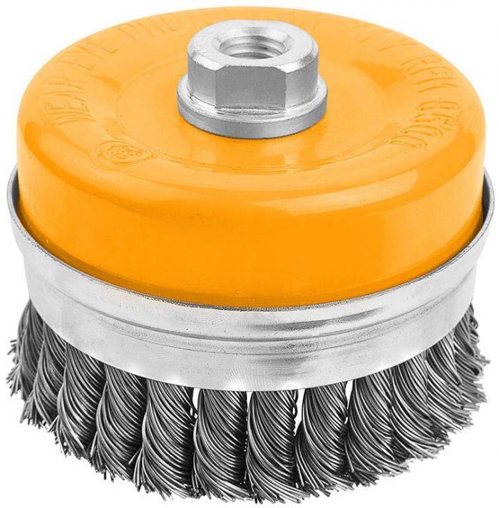 Щітка чашкова Tolsen, торцева, переплетений дріт 0.5мм, 100мм, різьблення M14